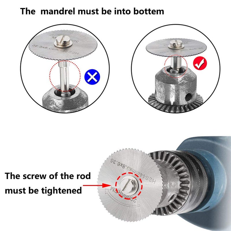 Saipor Saiper 12pcs/2Sets HSS Circular Wood Cutting Saw Blade Discs with 2pcs 1/8" Shank Extension Rod for Dremel Rotary Tool Mandrel - Image 4